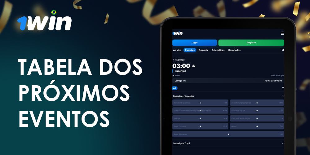 Tabela com uma lista das próximas partidas de vôlei disponíveis para apostas no 1win